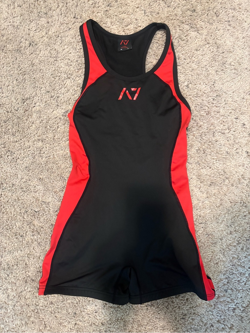 Women’s Black and Red Athletic Bodysuit with Racerback